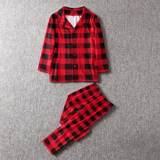 2ks/Sada Rodinný Vánoční Pyžamový Set Klopa Potisk Top Kárované Kalhoty Dospělí Děti Ladící Noční Prádlo Šetrné k Pokožce Prodyšné Domácí Oblečení