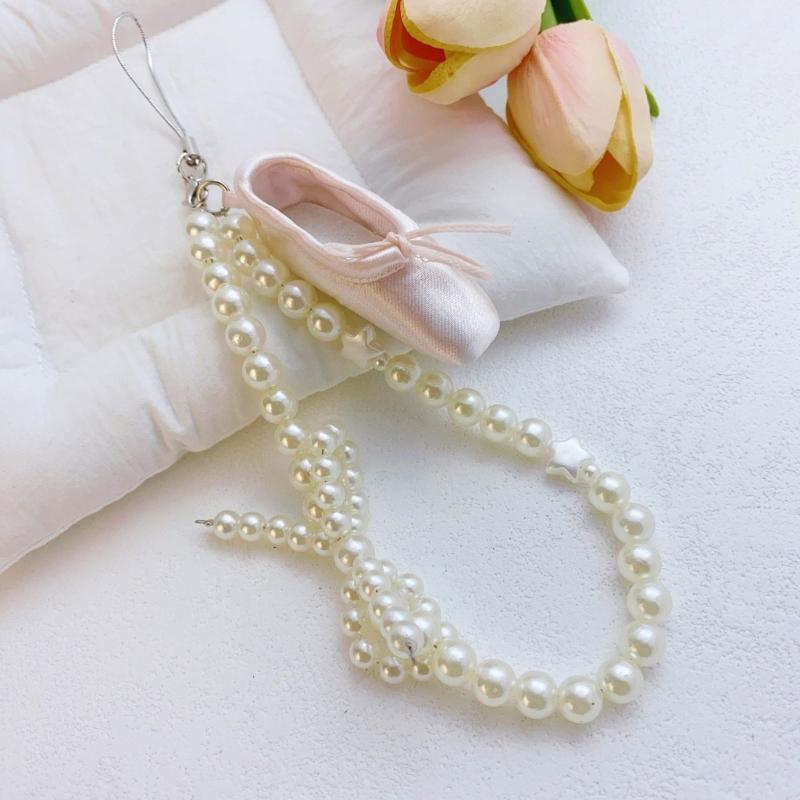 Fashionable Ballet Shoe Keychain Charm with Pearls Ribbon Designs Lovely and Stylish Accessory Portable for Girls