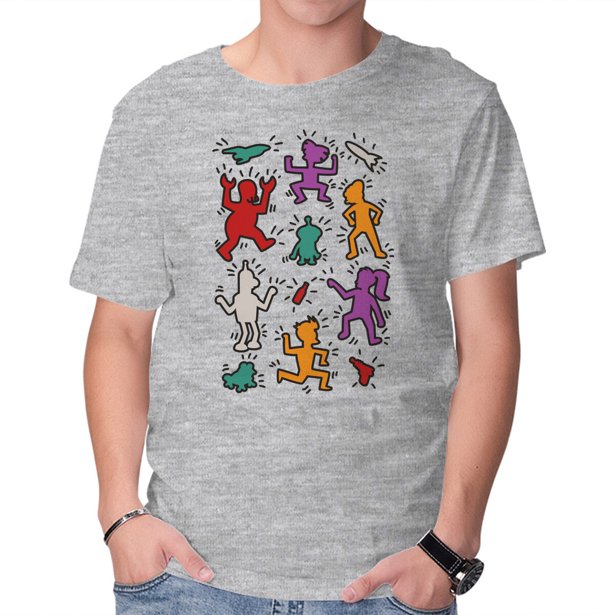 Unisex Crew Neck T-Shirt Haring Future Graphic Short Sleeve Casual Tee XXXL