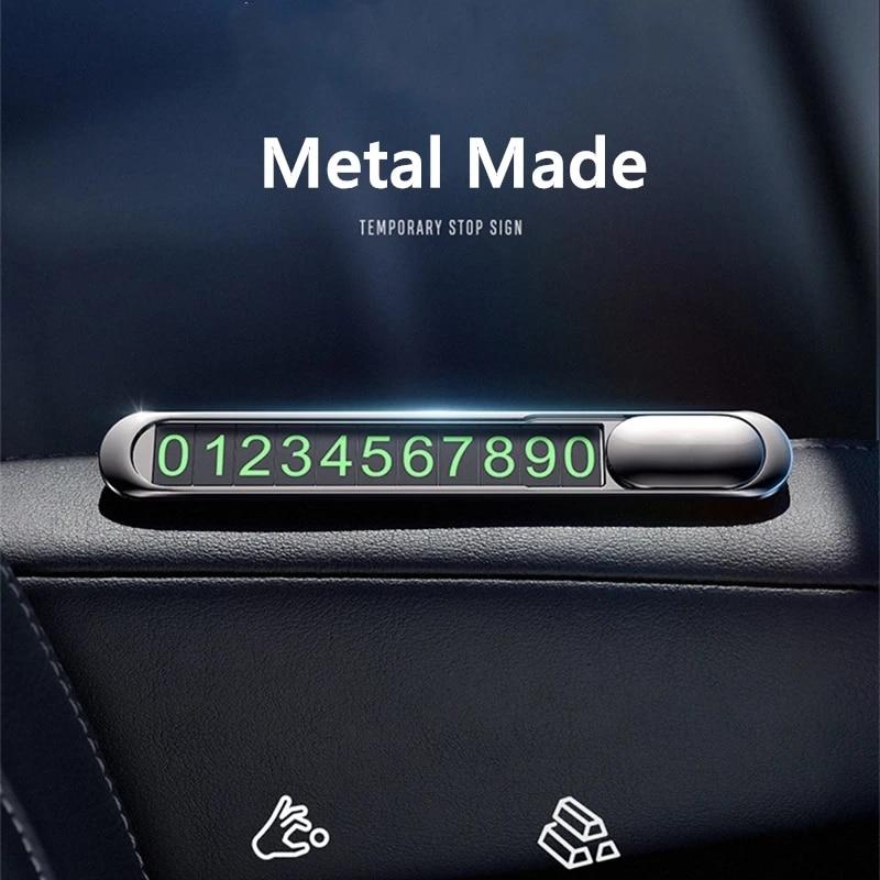 Hidden Car Styling Temporary Parking Card Metal Alloy Texture Auto Phone Number Card Plate Telephone Number Card Car Sticker