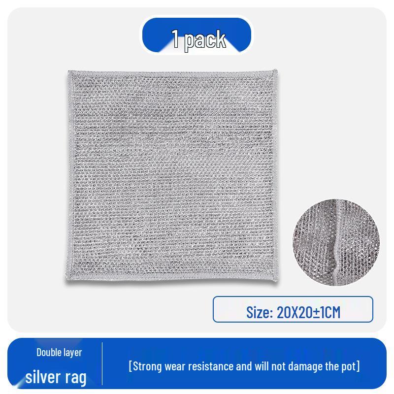 Three-Layer Silver Thread Dishcloth: Thickened Kitchen Dishwashing Cloth and Mesh Scouring Pad 3 pack