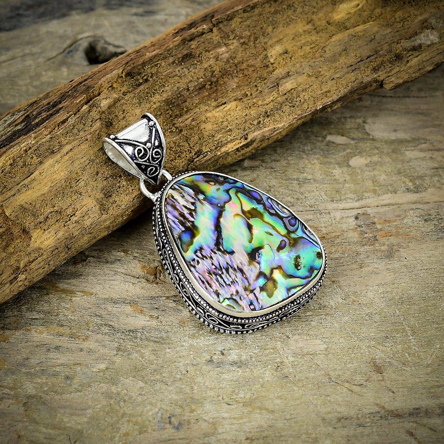 

Abalone Shell Gemstone Handmade 925 Sterling Silver Jewelry Pendant 2.17 M-7