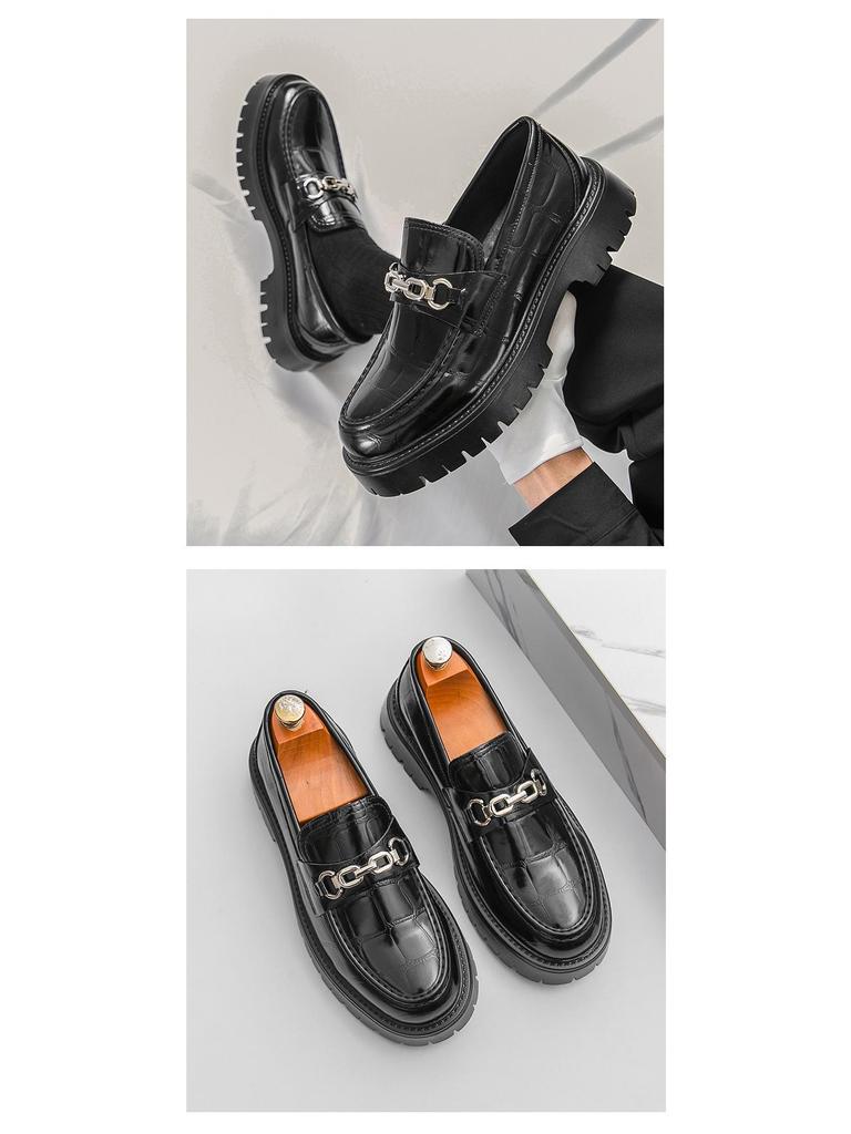 Men's Plus Size British Style Slip-On Leather Shoes, 2025 Fashion, Thick-Soled, Low-Top, Versatile Design