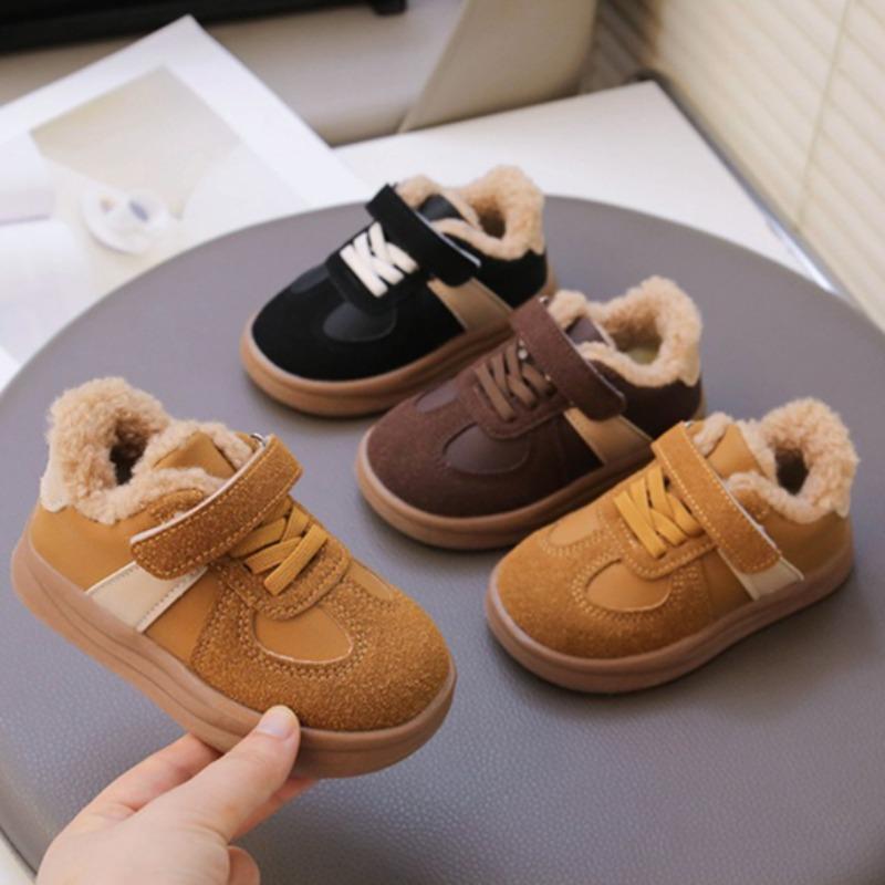 Zimowe bawełniane buty dziecięce w stylu koreańskim, ciepłe zimowe buty z wełny jagnięcej dla chłopców, bawełniane buty na polarowej podszewce dla dziewczynek