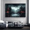 Futurism Cyberpunk Style City Landscape Poster Watercolor Prints Canvas Painting Wall Art Pictures Home Room Modern Sci-fi Decor