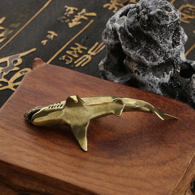 Sea Animal Shark Figurines Miniatures Retro Brass Office Desktop Crafts Ornament Gifts Home Decorations Living Room Accessories