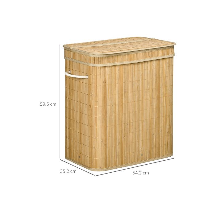 Panier à linge - MUVOE - 90L - 2 sections - Couvercle - Sac amovible en tissu