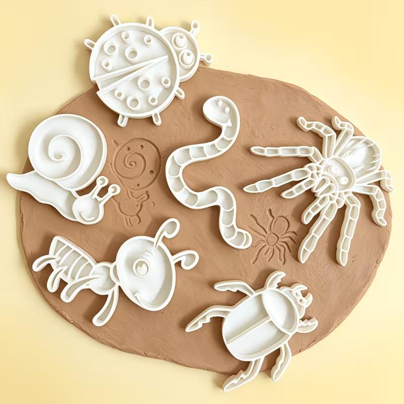 6Pcs Plastic Insect Theme Pottery Clay Mold, Ants, Earthworms Patterns, Non Stick, Diy Crafts Pottery Stamps Pottery Decoration