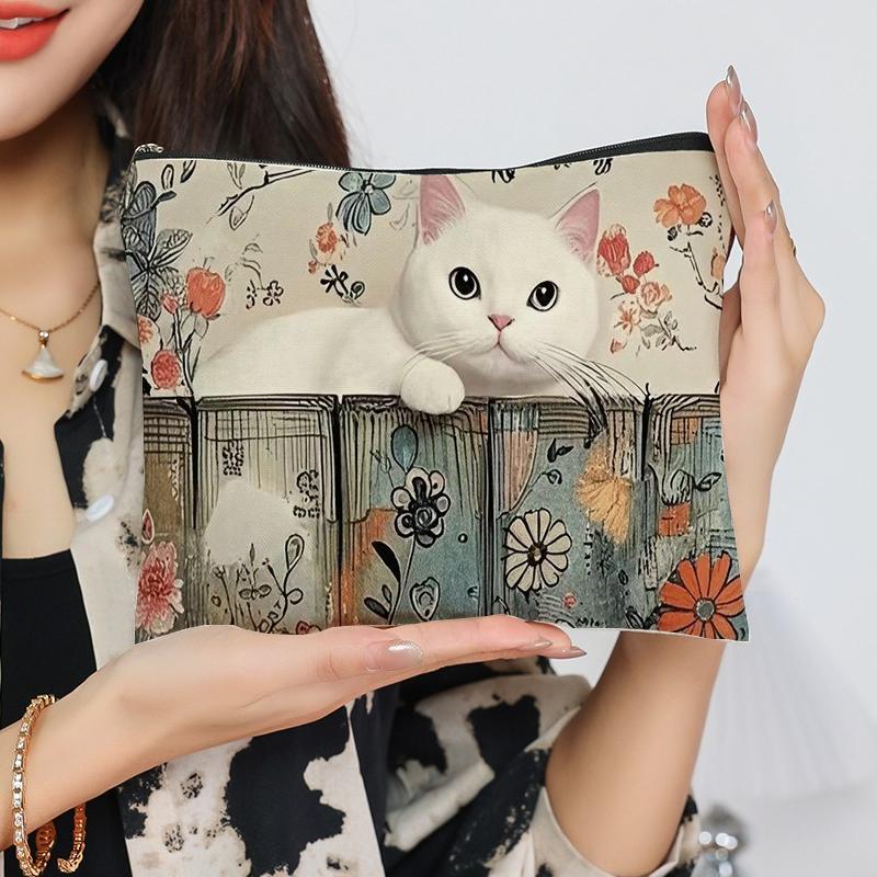 Black Cat Floral Zipper Pouch Durable,Cosmetic Bag, Gift for Sisters, Friends, Cat Lovers | Vibrant Design Makeup Bag Organizer