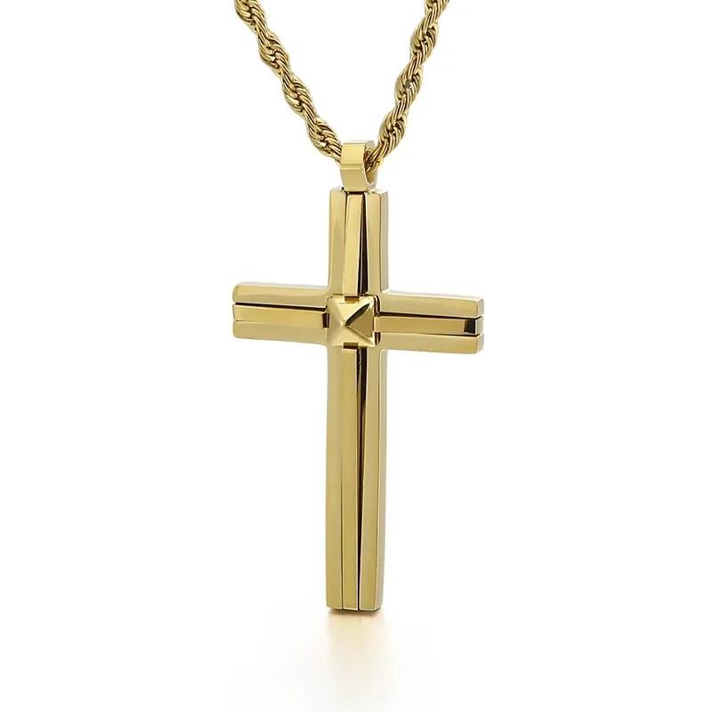 Trendy Pendant Necklaces for Men Metal Cross Stainless Steel Link Chain Accessories Irregularly Male Choker Shiny Jewelry