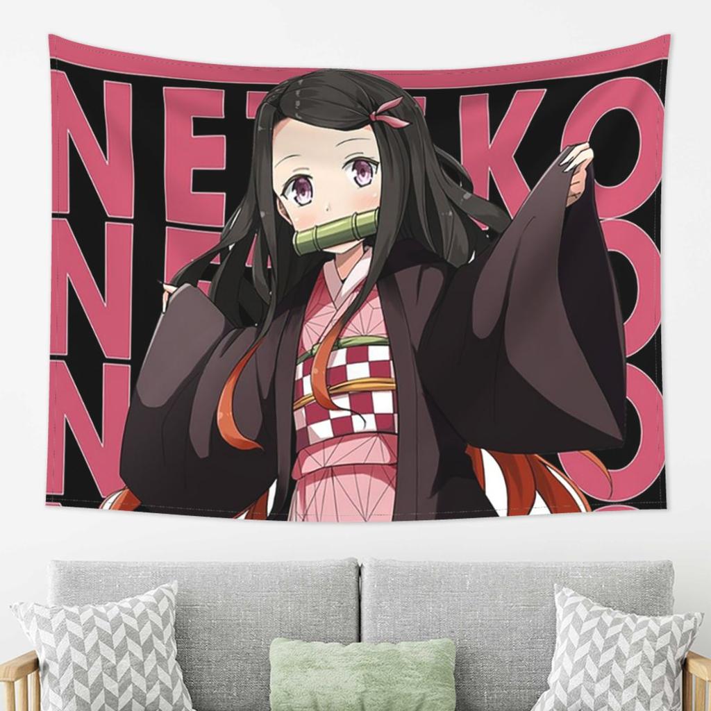 Nezuko Kimono Demon Slayer Kimetsu No Yaiba Anime Tapestry Wall Hanging Aesthetic Home Decoration Tapestries for Dorm Room