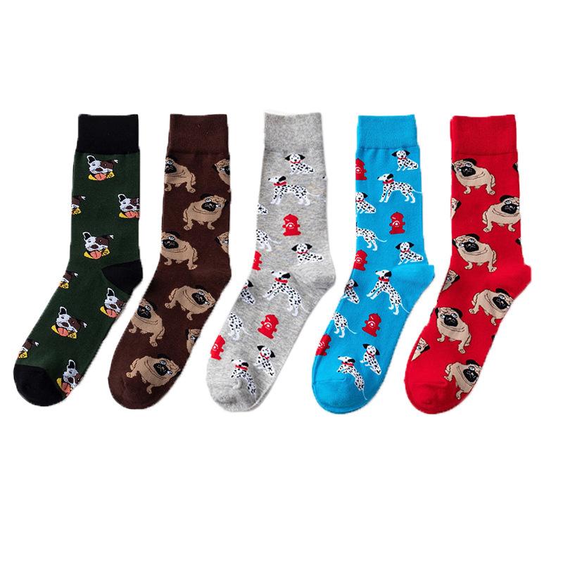 Men Socks Spotted Dog Bulldog Dog Coloured Long Style Mangy Dog Tide Socks