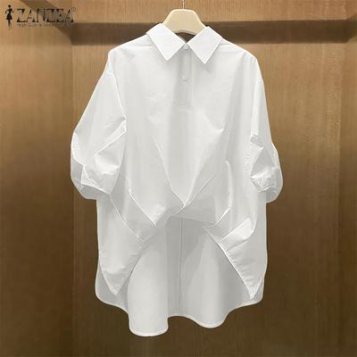 Damen Rundhals 3/4-Ärmel High Low Einfarbig Lässige Lockere Bluse