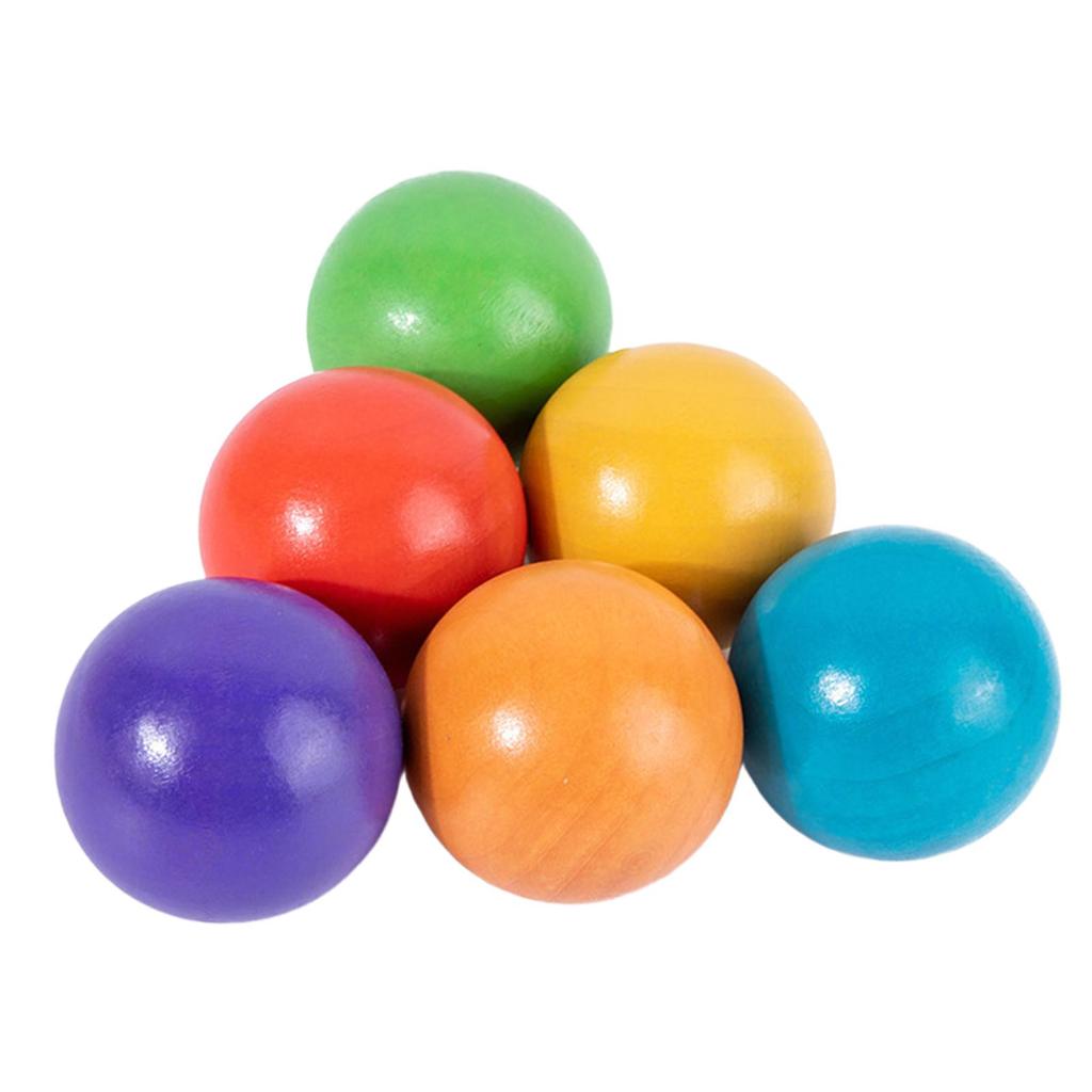6 Pieces Rainbow Wooden Balls Color Sorting Matching Games Counting Toys Learning Materials for Boys