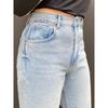 Miss Biggie Fashion Plus Size Slim Looking Easiest for Match Cotton High Waist Straight-leg Inner Slit Washed Light Blue Denim