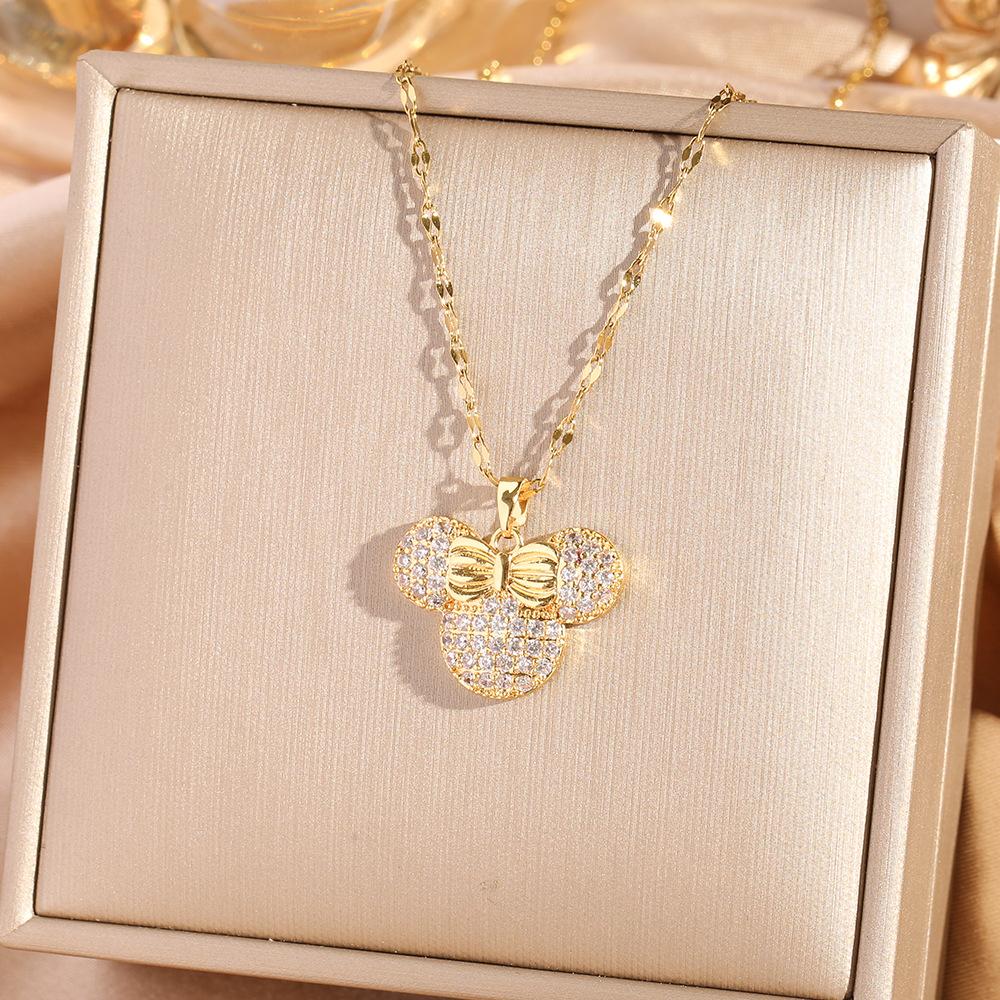 Four Leaf Clover Pendant Necklace For Women Fashionable Zircon Crystal Adjustable Chain Delicate And Versatile Jewelry