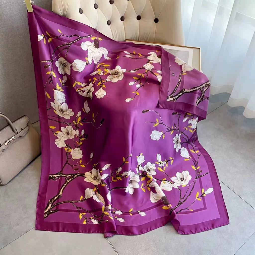 110cm Large Sqaure Scarf Printed Imitation Silk Scarf Women's Hadscarf