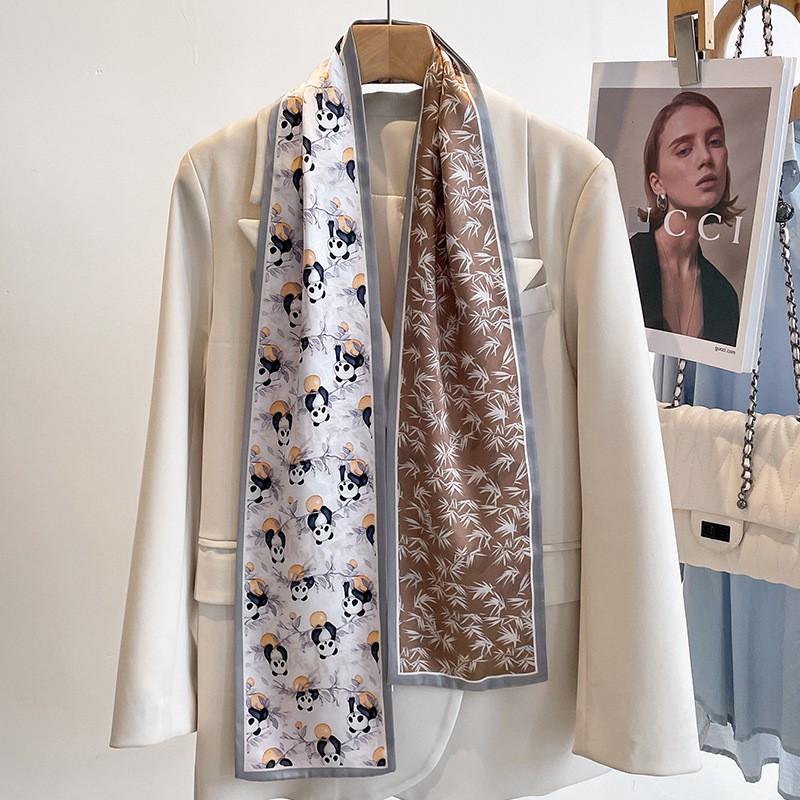 Womens Pink Silk Scarf Long Satin Shirt Horse Print Hair Band