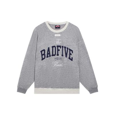 Sweat-shirt unisexe Li Ning Badfive Series Imprimé Caractères Chinois Couleur Unie Coton Col Ras du Cou Pull Manches Longues Gris AWDSG19-2