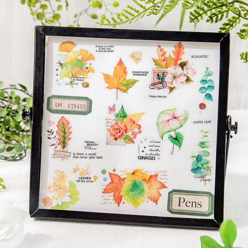 1pack/6pcs Green Plant & Leaf Theme Flat Stickers, DIY Handmade Album Scrapbooking Decorative Paper Supplies