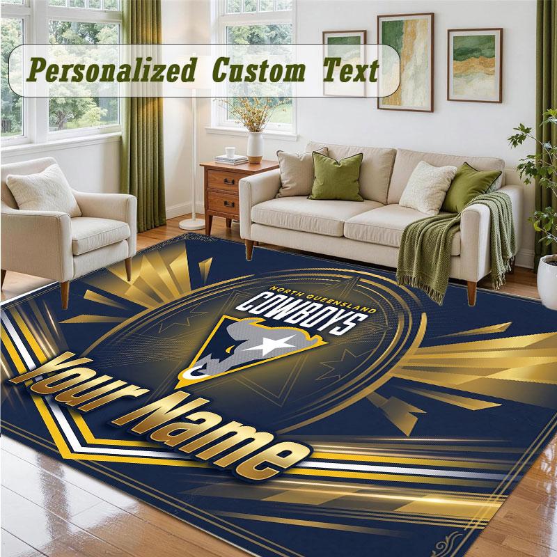 Crystal Velvet Square Rug Custom NameNorth Queensland Cowboys Pattern Non Slip Home Floor Decor Rug