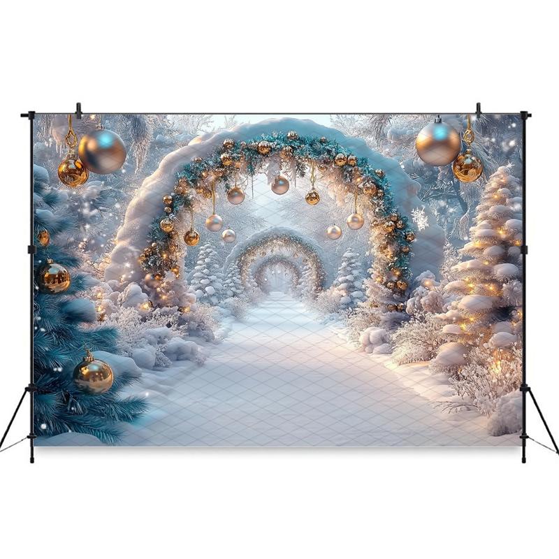 Mocsicka Winter Snow Background Photography Christmas Tree Decoration New Year Party Family Adult Child Photo Backdrop Wallpaper