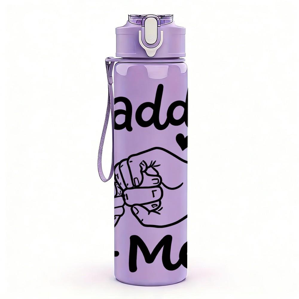 1PC Daddy And Me Hand Print Pattern 750ml Color Plastic Sports Water Bottle Leakproof Flip Straw Lid Suitable for Sports Office Home Use