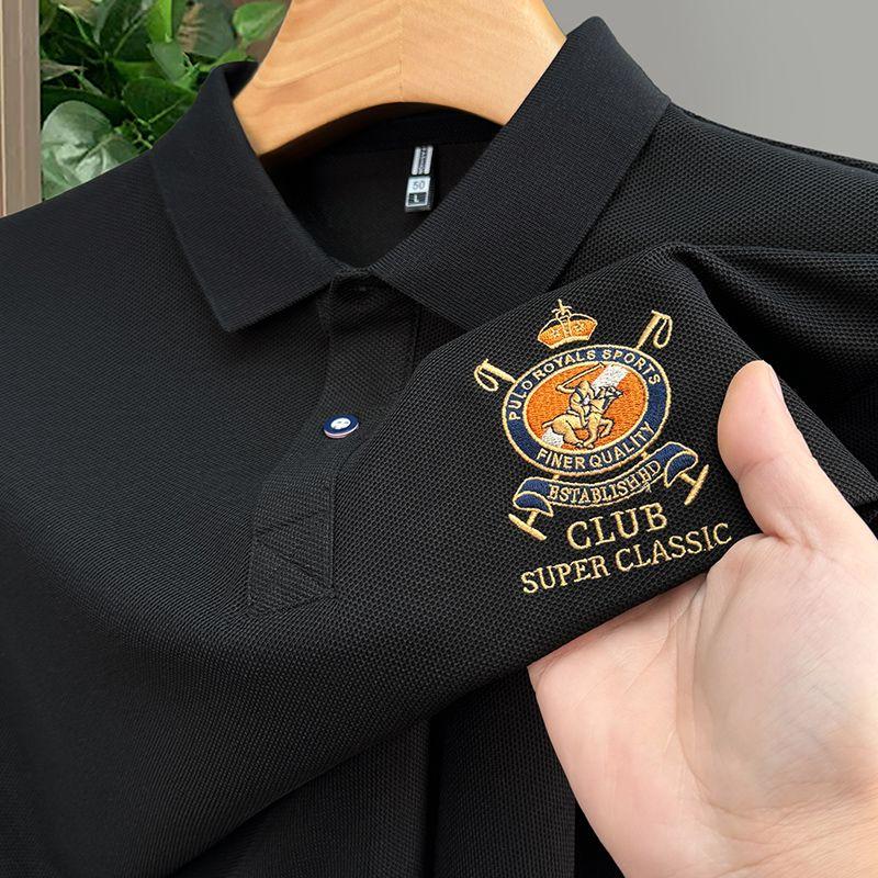 Summer Lapel Short Sleeved T-shirt POLO Shirt Men's Embroidered Short Business Middle-aged Tops