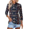 Women's Fashion Casual Lapel Short 3/4 Sleeve Print Shirt Women's Button Up Tops