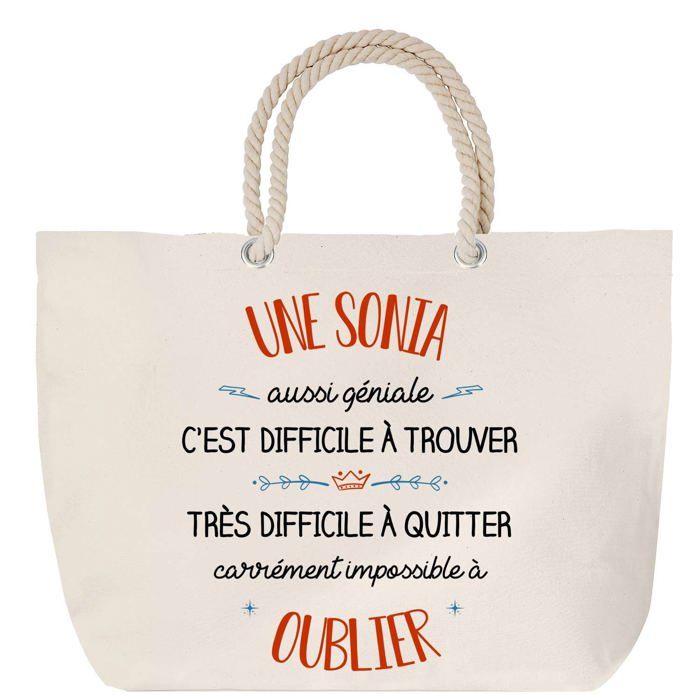 Sac de plage avec anse corde Une Sonia aussi géniale Cadeau Anniversaire Noël | Grand Sac de Transport & Sport