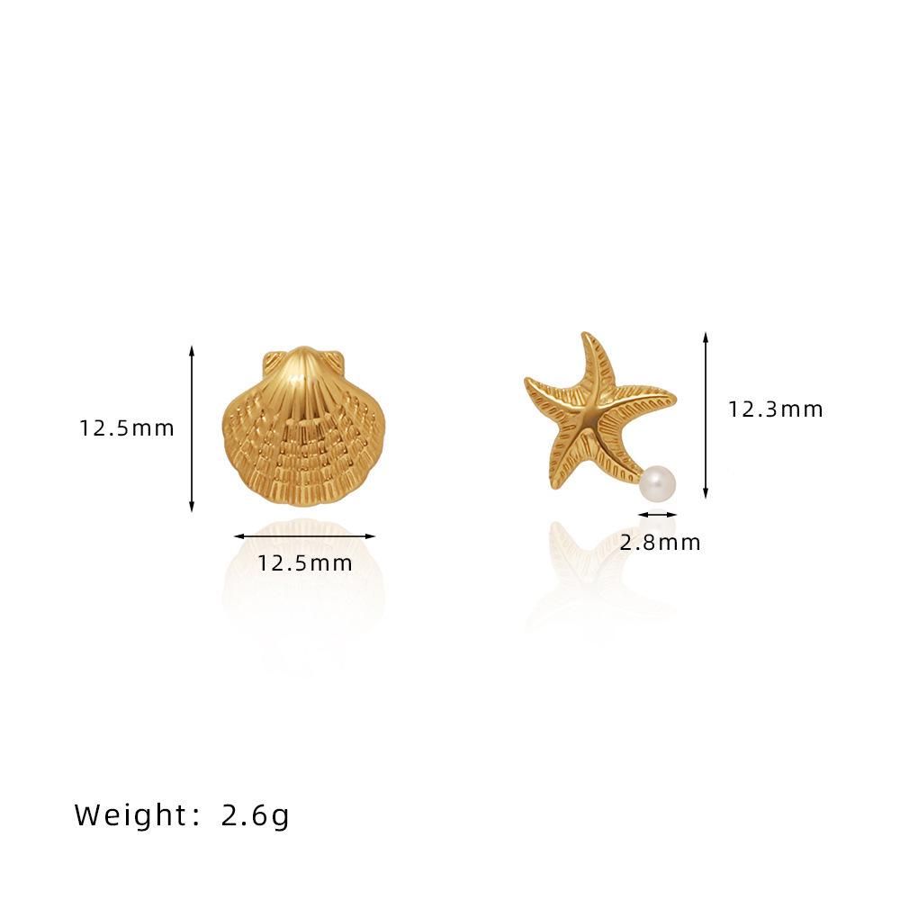 Cross-Border Ocean Vintage Asymmetrical Starfish Pearl Earrings, 18K Gold-Plated