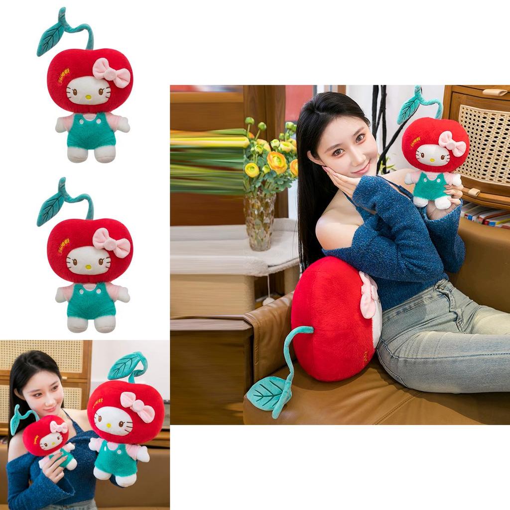 Cherry Bow Decoration Plush Toy Cute Character Stuffed Animal For Girls Kids Playroom