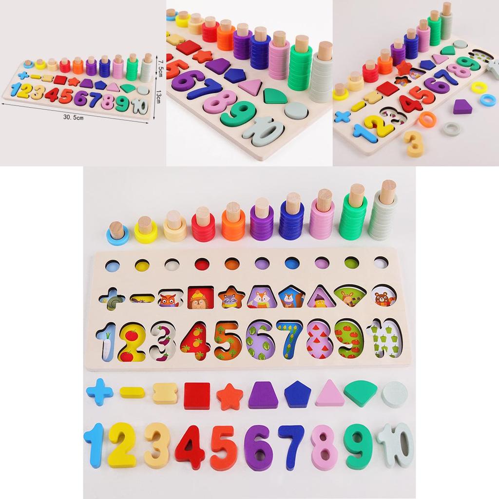 Wooden Number Shape Threeinone Counting Board Educational Toy For Early Learning Kids