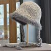 Rough Edge Mixed Color Lace-up Bucket Hat Women's Winter New Cold and Warm Ear Protection Knitted Hat Fashion Temperament Wool Hat