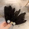 Girls' Summer Fairy-like White Feather Pearl Hair Clips: Handmade, Elegant, Perfect with Dresses, Atmospheric Hair Accessories