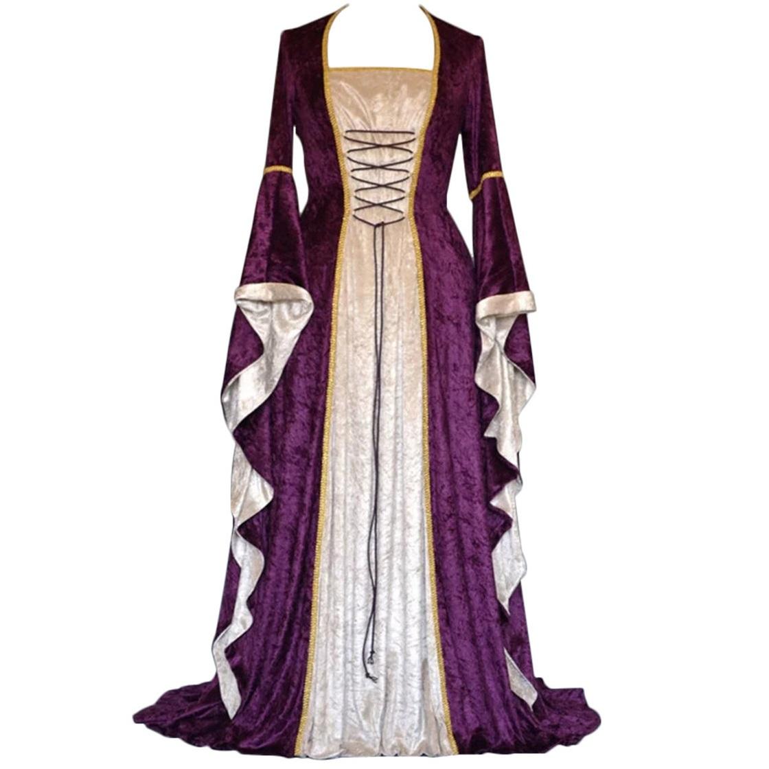 

The 18th Century Women Cosplay Medieval Dress Renaissance Floor Dress Length L фіолетовий
