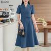 ZANZEA Women Elegant Casual V-neck Summer Short Sleeve Dress