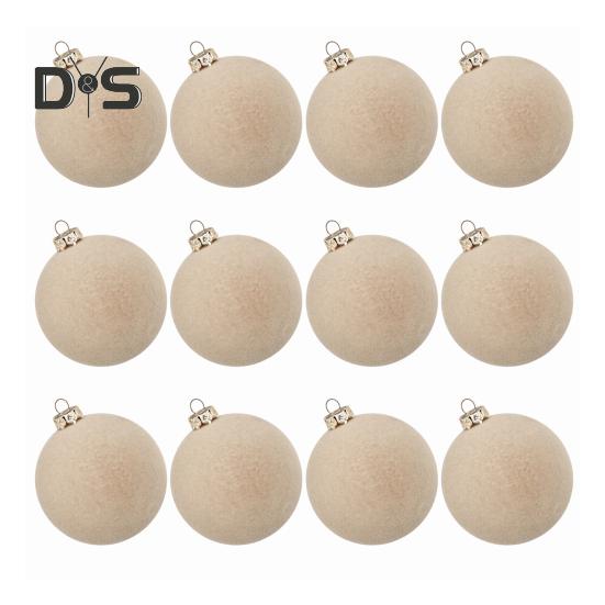 12Pcs Christmas Balls Decorations Xmas Tree Flocked Ball Ornaments Plastic Hanging Ball Decor for Home Bar Restaurant