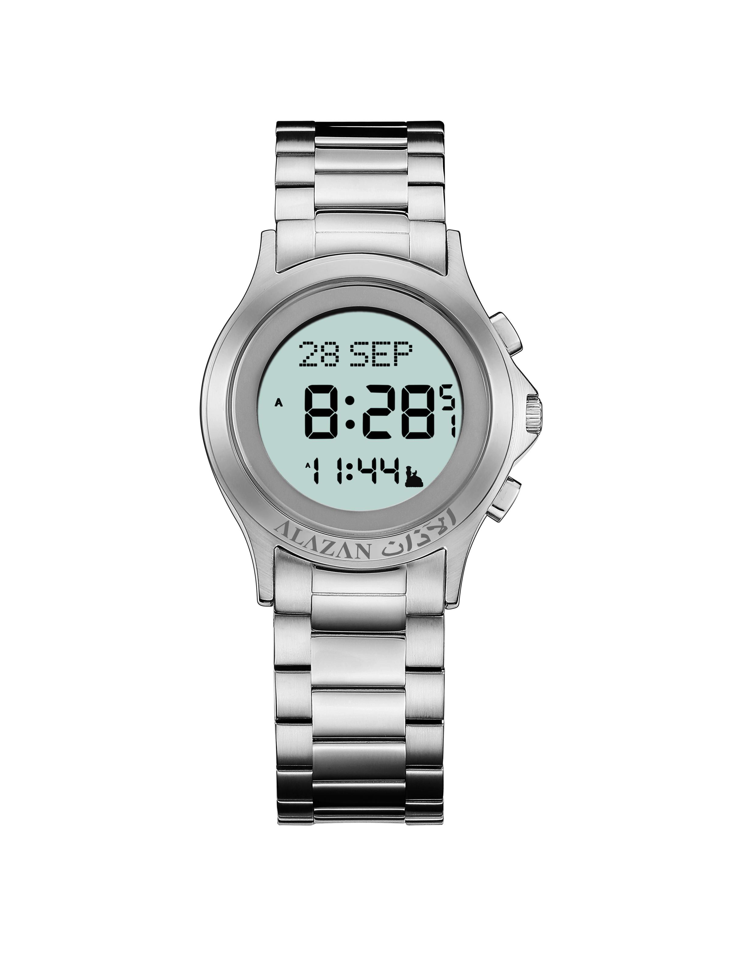 Arabic Azan Muslim Al Fajr Gift Prayer Alarms Allah Qur an Bookmark Mecca Sensor Qibla Compass Digital Waterproof Watch серебряный
