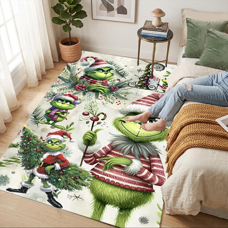 Grinch Christmas Living Room Non-Slip Area Rug Soft Carpet for Bedroom Game Playroom Sofa Office Home Decor Doormat Christmas Gift C9211500