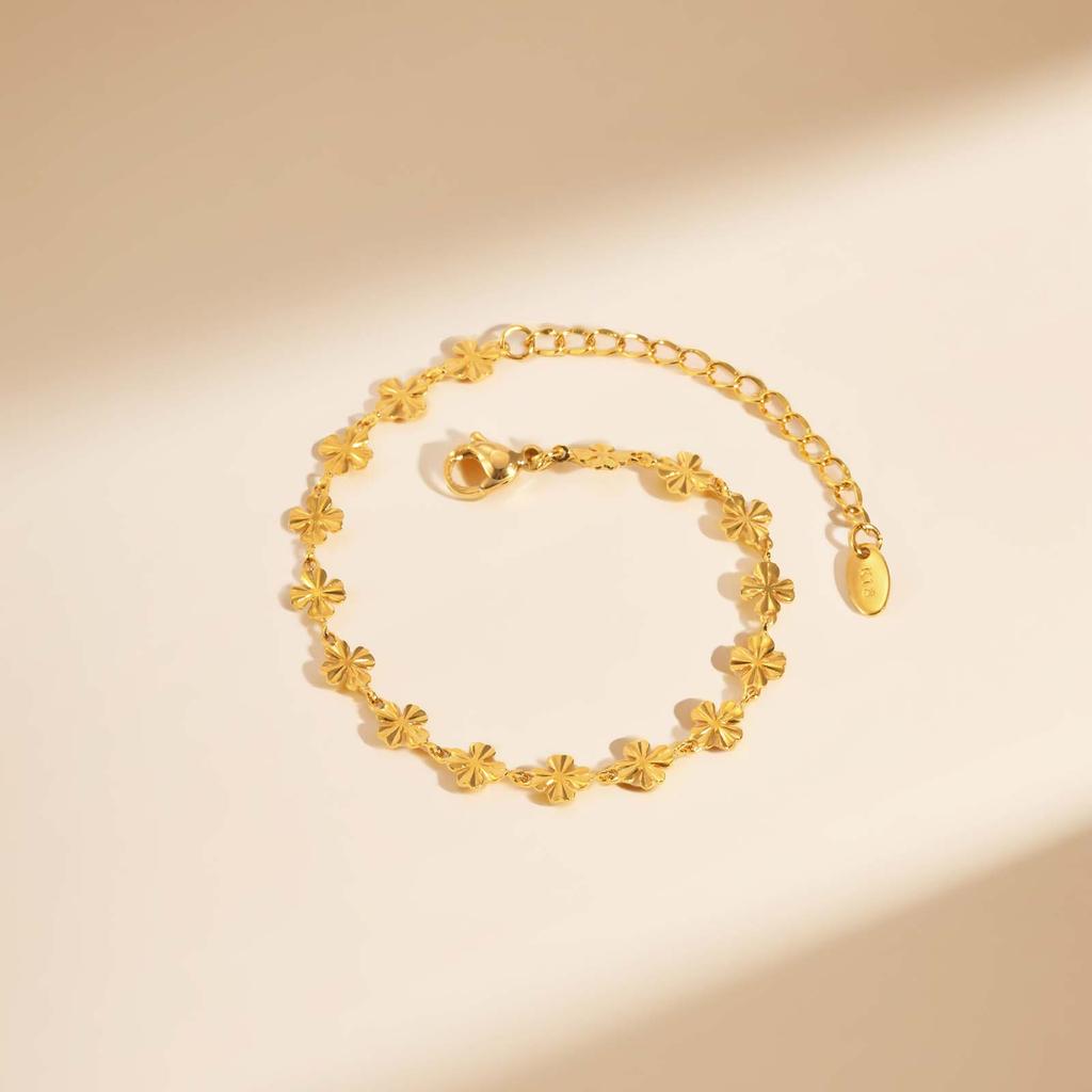 Elegant Four Leaf Clover Women's Hand Bracelets, Gold Plated Stainless Steel Flower Charm Bangle, Fashion Luxury Jewelry