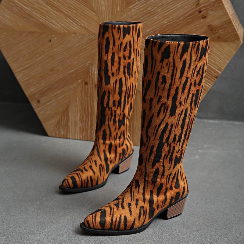 Mode Retro Wildleder Leopard Kniestiefel 2025 Neue Frühling und Herbst Hohe Stiefel