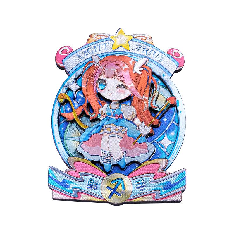 Soft Magnetic Wooden & Aluminum Foil Cartoon Zodiac Refrigerator Magnet Set