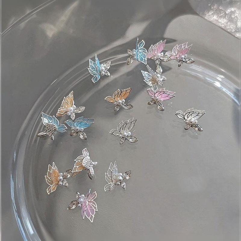 6Pcs New Zircon Nail Art Rhinestones 3D Double Layer Thin Wing Butterfly Nail Charms Decor Gems Nail Beauty