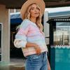Women's Plus Size Rainbow Stripe Sweater - Round Neck, Long Sleeve Knitwear for Autumn/Winter