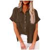 Women Casual Shirt Loose Fit Short Sleeve Button Up Top Cotton Linen Blend Fashionable