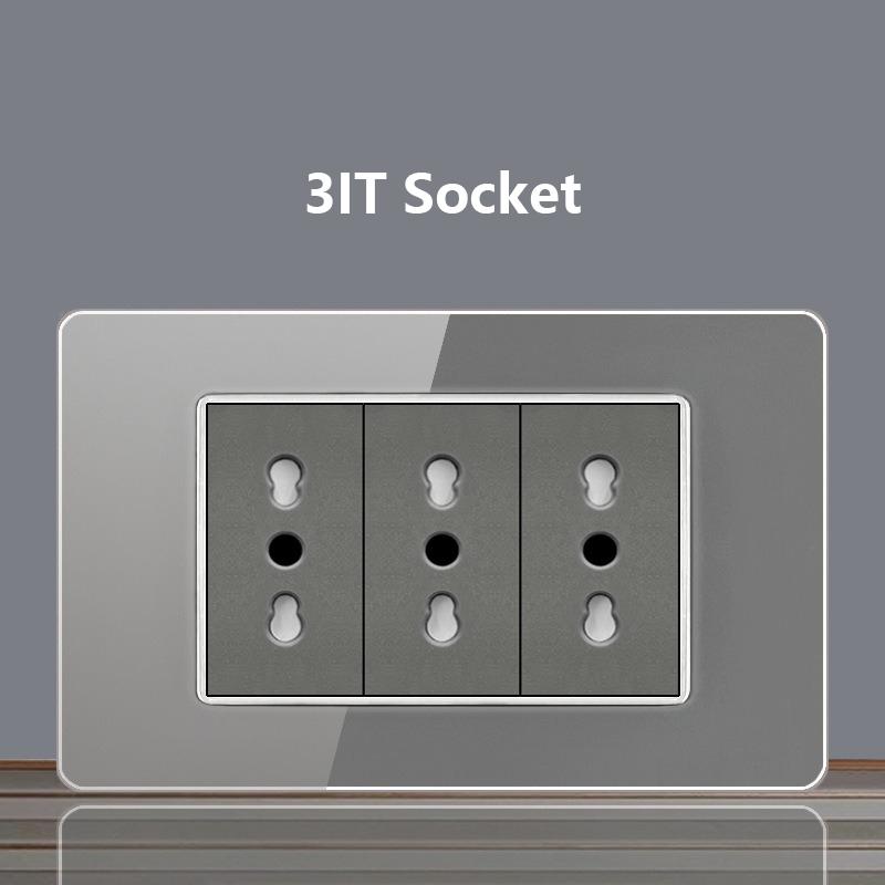 Italy Chile Socket with USB Smart Type-c 20W Fast Charging Glass Wall Electric Light Switch,Thai US Brazil Dual USB Power Socket