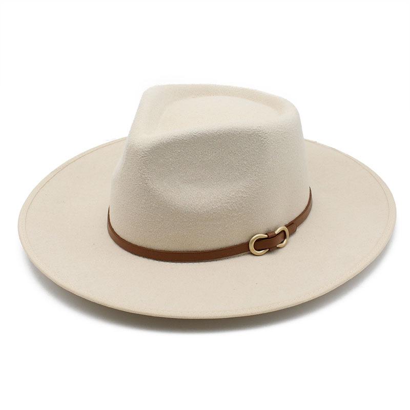 Woolen Top Hat Casual Retro Hemming Flat-Brimmed Hat Atmospheric Versatile Performance Jazz Hat