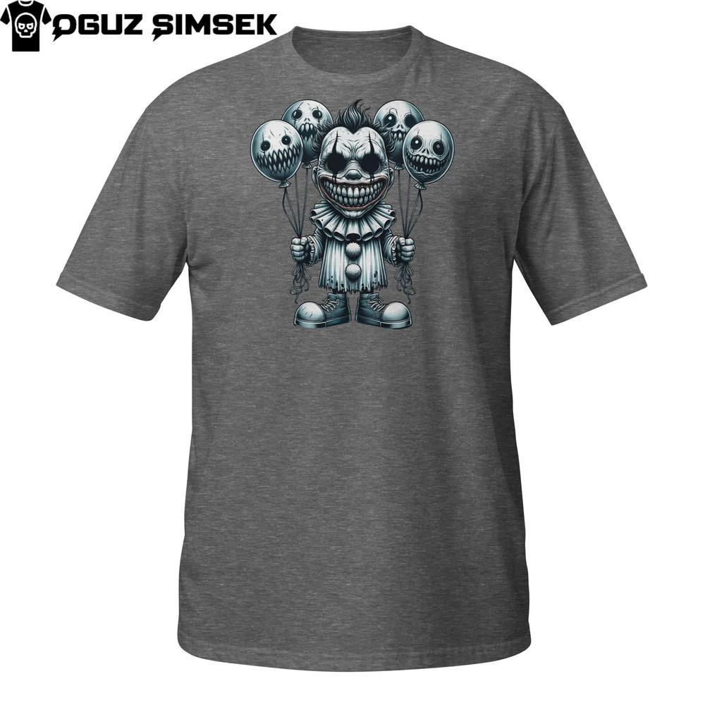 

Evil Clown T-Shirt | Creepy Grinning Jester with Balloons | Horror Circus Tee L