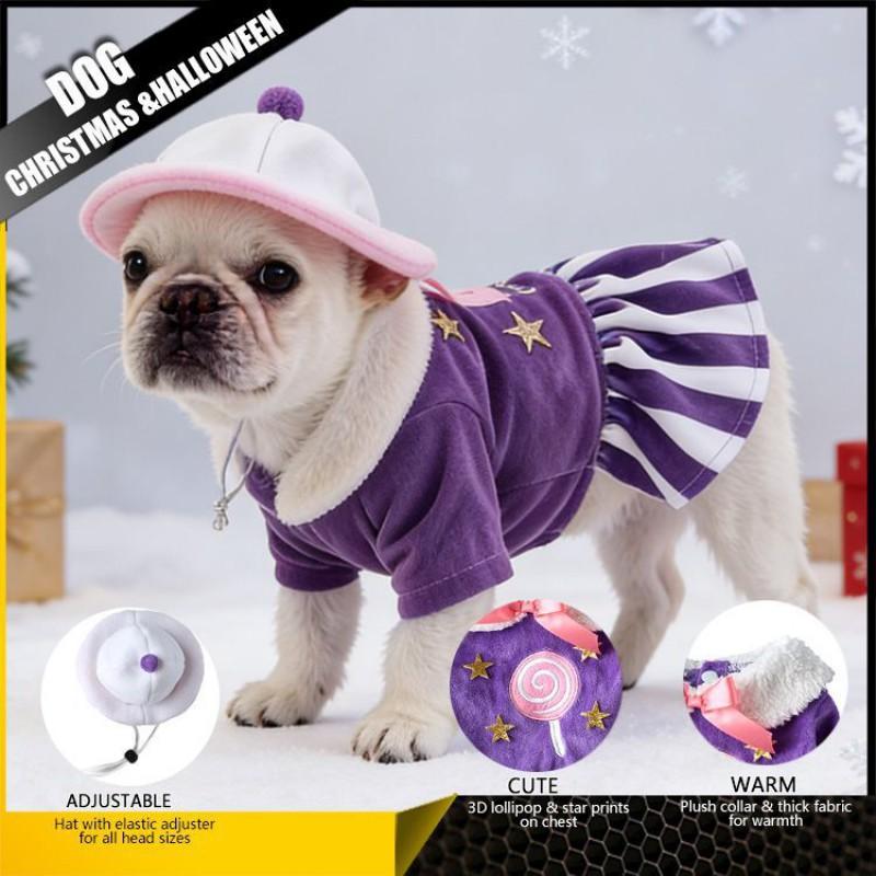 Festive Pet Costume Small To Medium Dogs Christmas Themed Plush Outfit Holiday Dress-Up Apparel